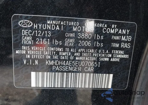 2014 Hyundai Elantra Limited z USA, uszkodzony, nr VIN KMHDH4AE5EU070651